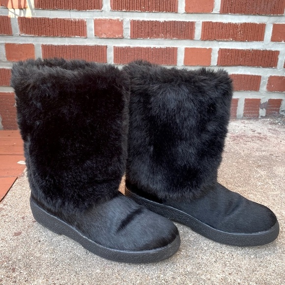 Women's Black Winter Fur Boots Fit like a 9 - Picture 1 of 7